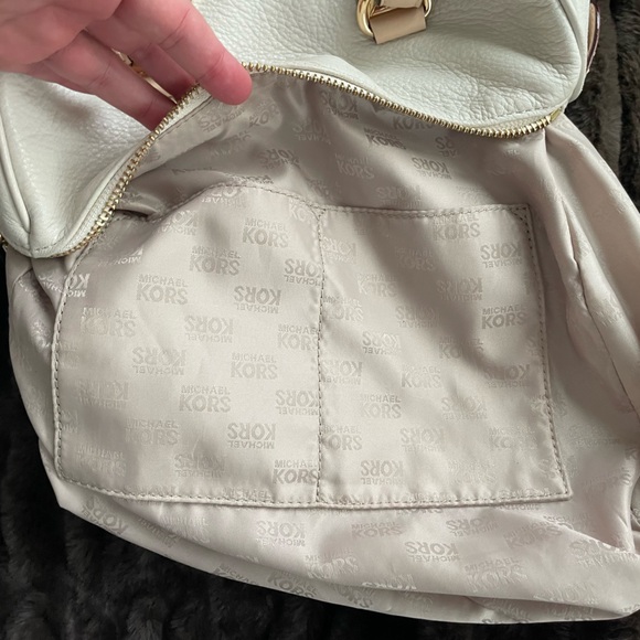 MICHAEL KORS Pebbled Leather Satchel Bag GRAYSON Handbag Monogram WHITE - Picture 3 of 12